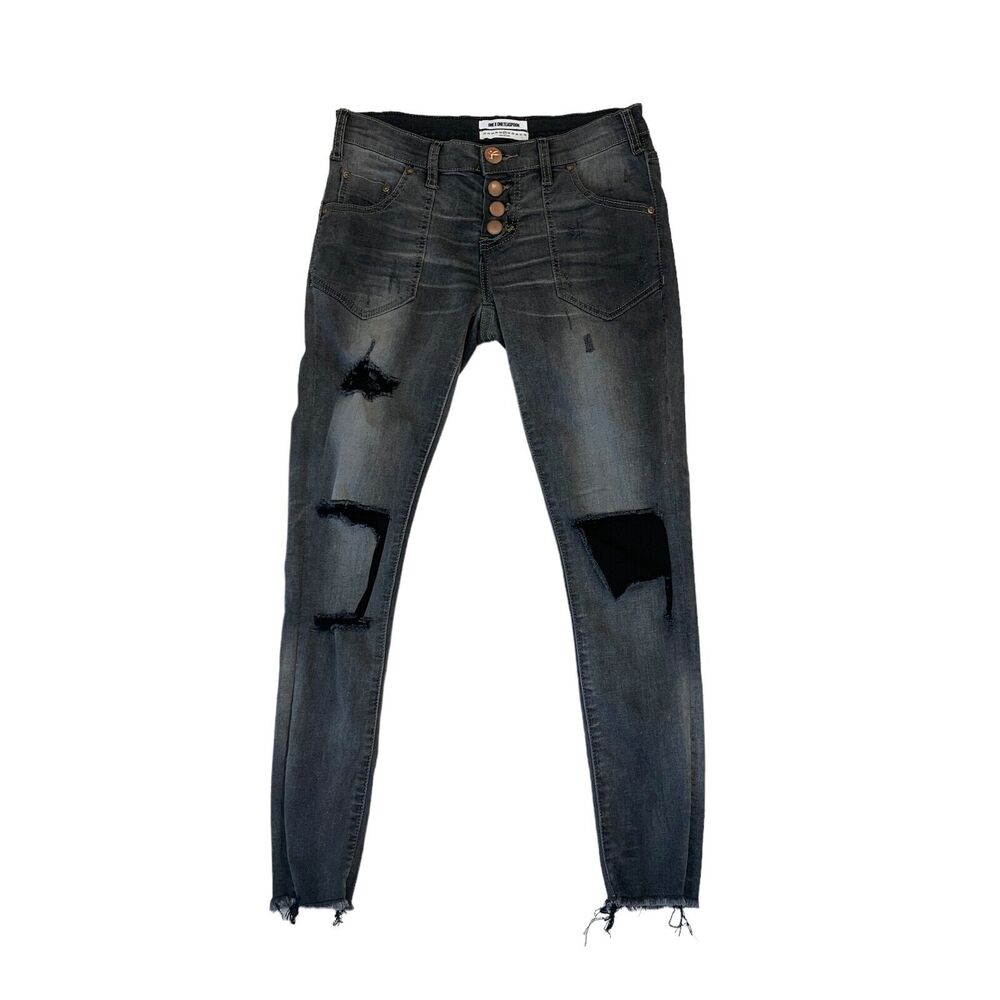One x One Teaspoon Distressed Jeans Womens 27 Raw Hem Skinny Ripped Button Fly